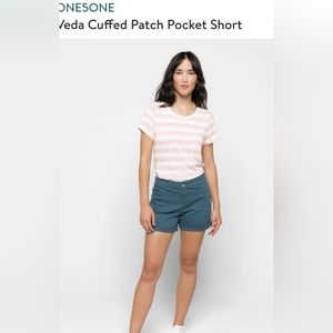 One 5 One Veda cuffed patch pocket denim jean shorts, Stitch Fix, teal, size 10